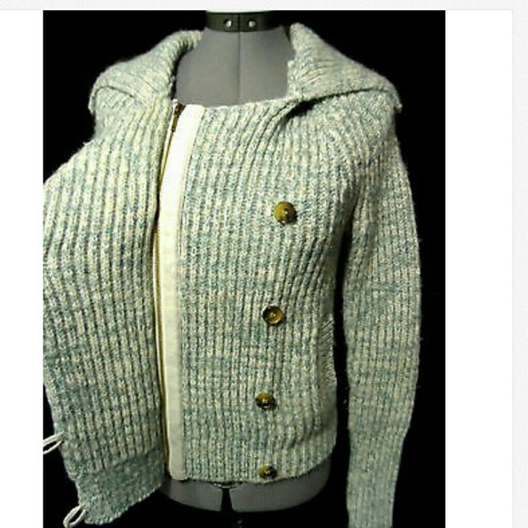 AMERICAN EAGLE Wool Alpaca Sweater M Coat Blue full zip Very heavy - Picture 3 of 6